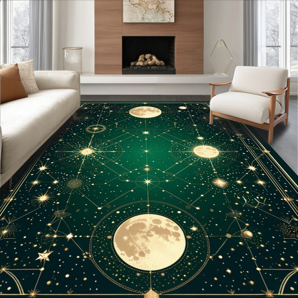 Celestial Gold Stars and Moons Design Rug
