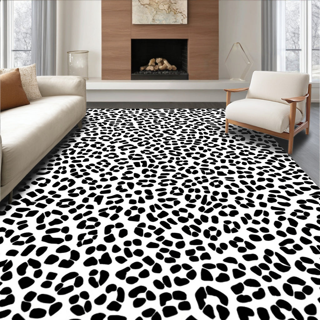 Bold Black White Animal Print Rug