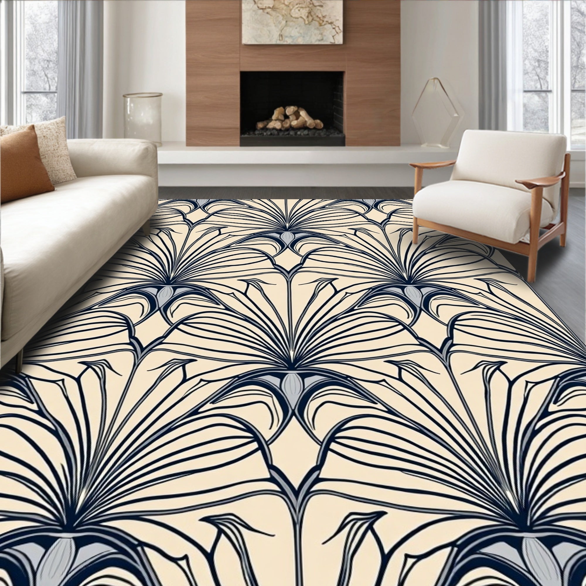 Art Deco Fan Pattern Antique Rug