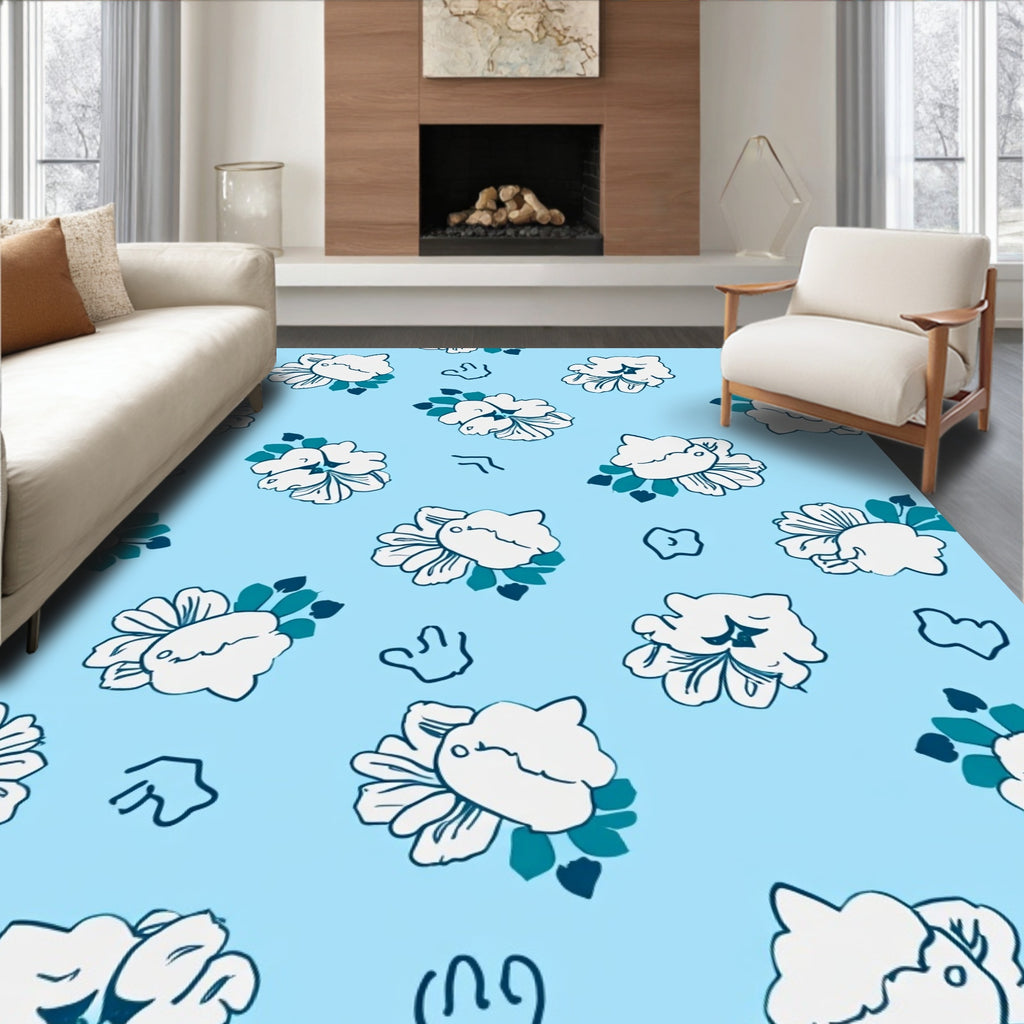 Whimsical Floral Sketch Pattern Rug