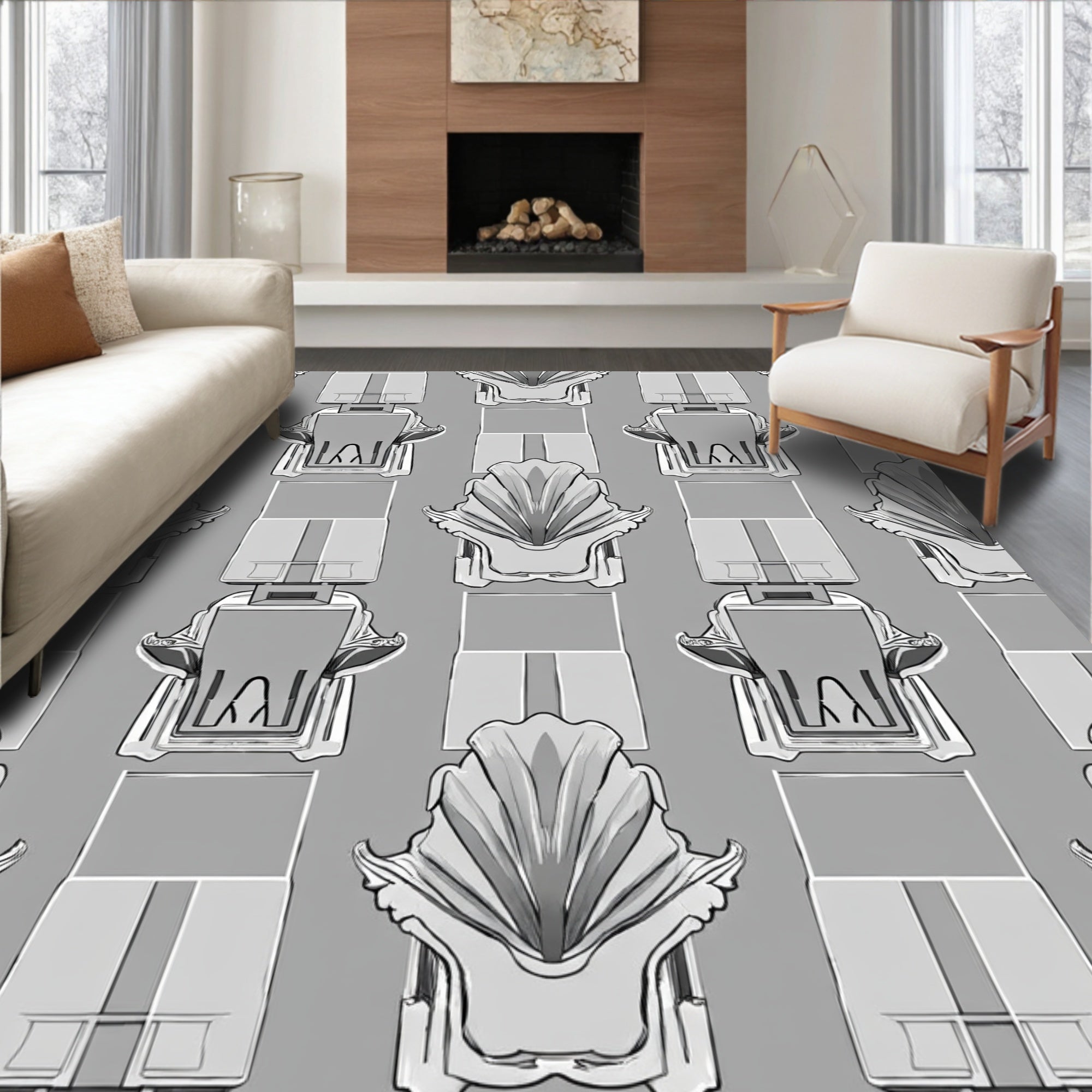 Ornate Shell Seat Pattern Rug