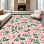 Pink Green Botanical Sketch Pattern Rug