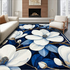 White Magnolia Blossom On Deep Blue Rug