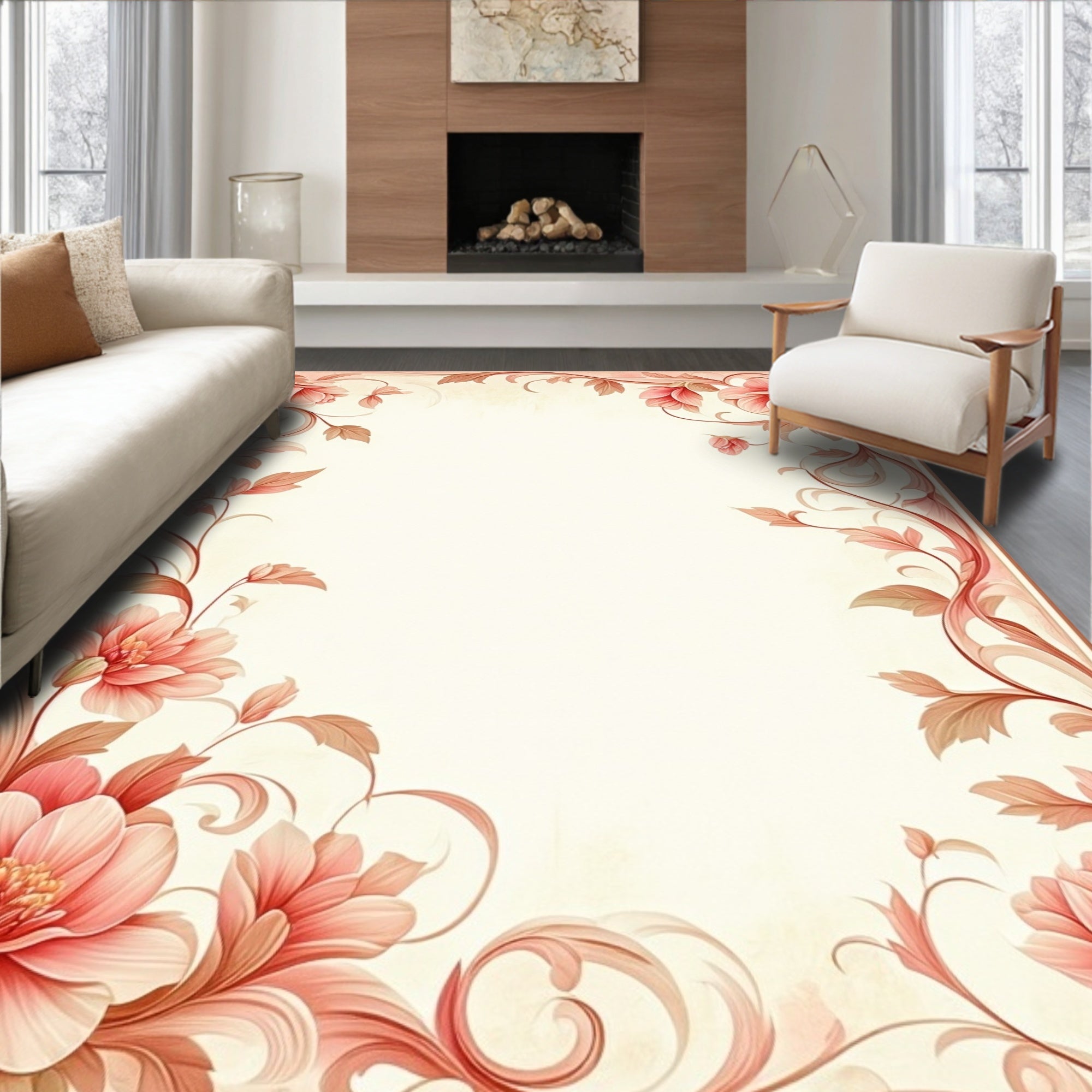 Elegant Floral Scrollwork Pattern Rug