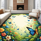 Vibrant Butterfly Blooming Garden Patchwork Rug
