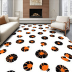 Orange Black Floral Round Pattern Rug