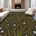 Golden Fern Swirl White Flower Rug