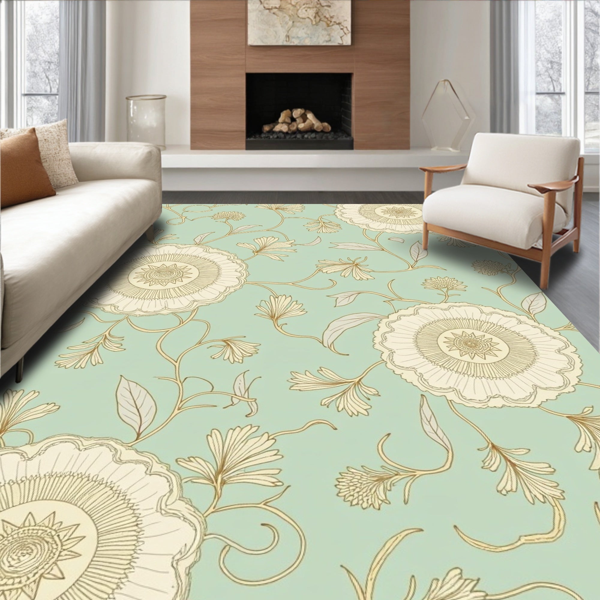 Soft Floral Vine Design Rug