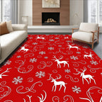 Crimson Reindeer Snowflake Swirls Rug