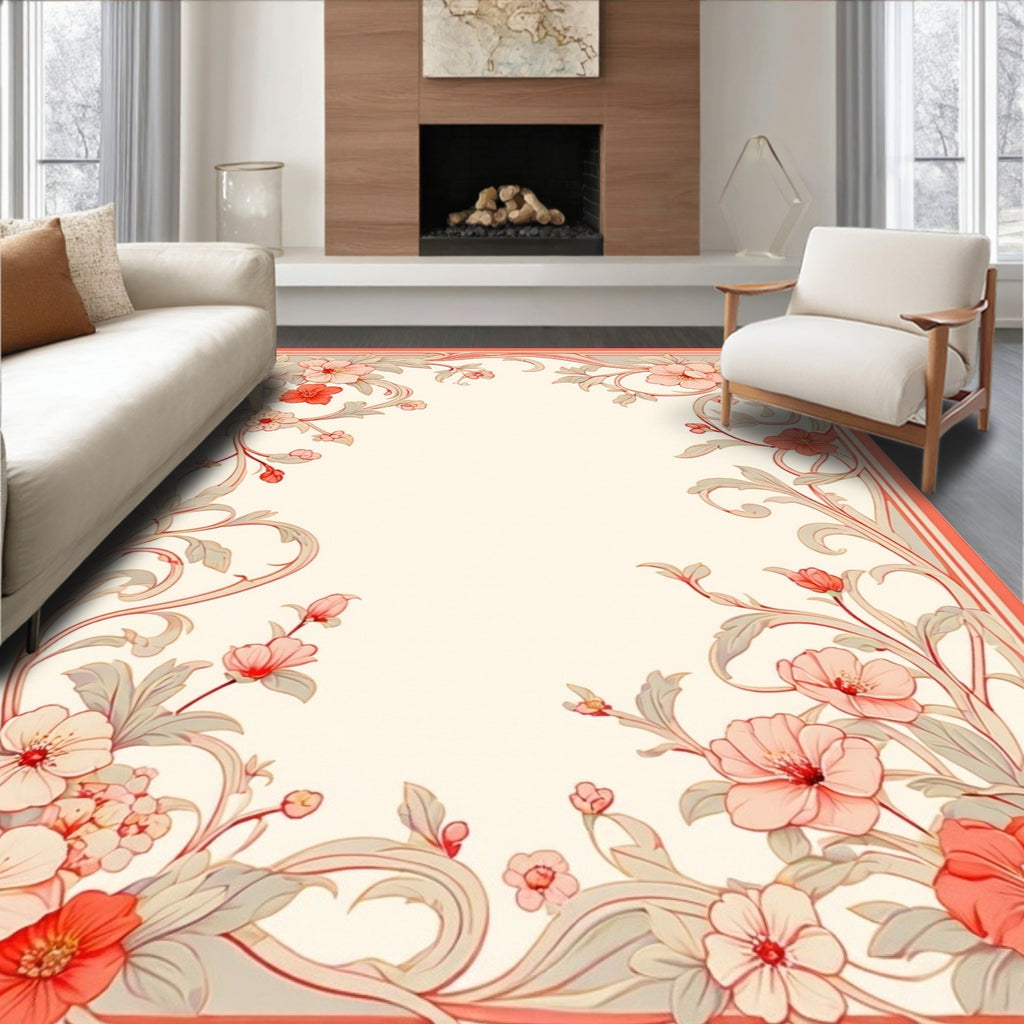 Art Nouveau Floral Swirl Border Design Rug