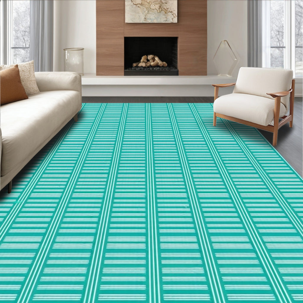 Teal 2 Tone Line Pattern Design Rug