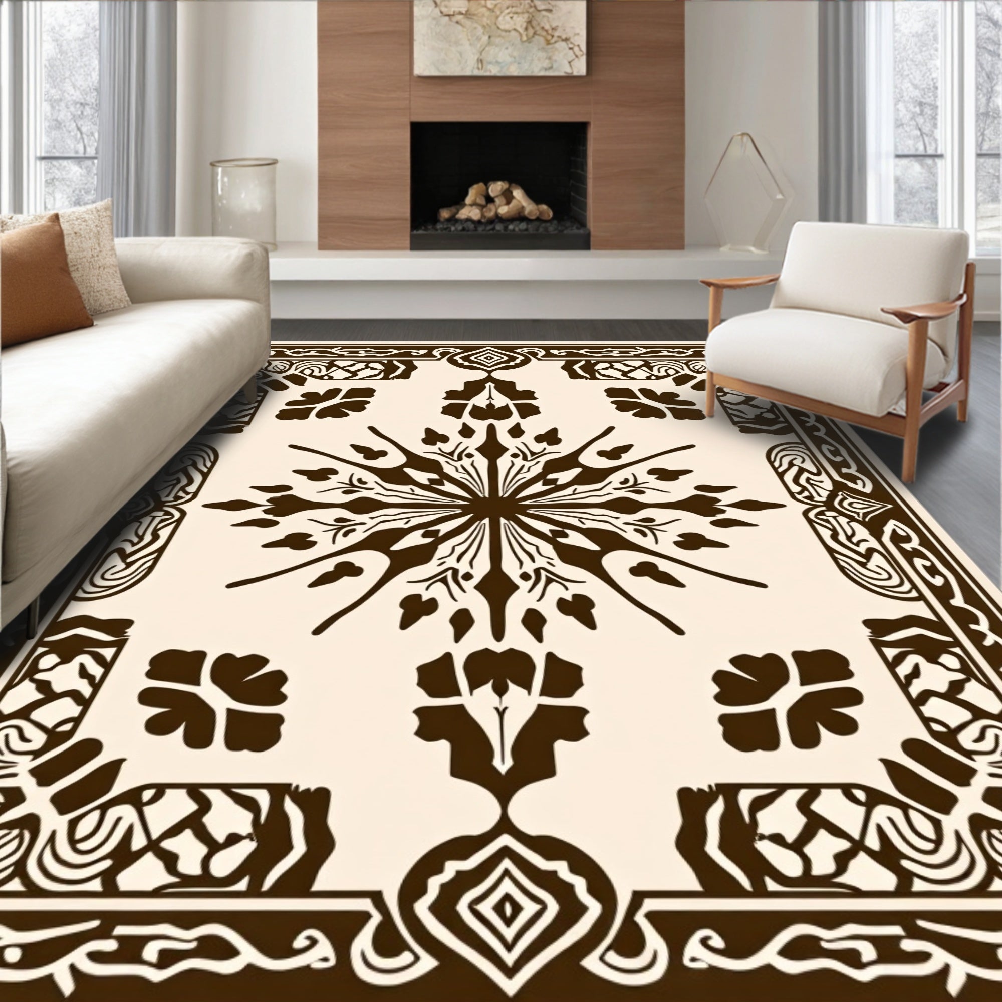 Intricate Floral Leaf Pattern Design Rug