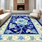 Blue Floral Scrollwork Pattern Rug