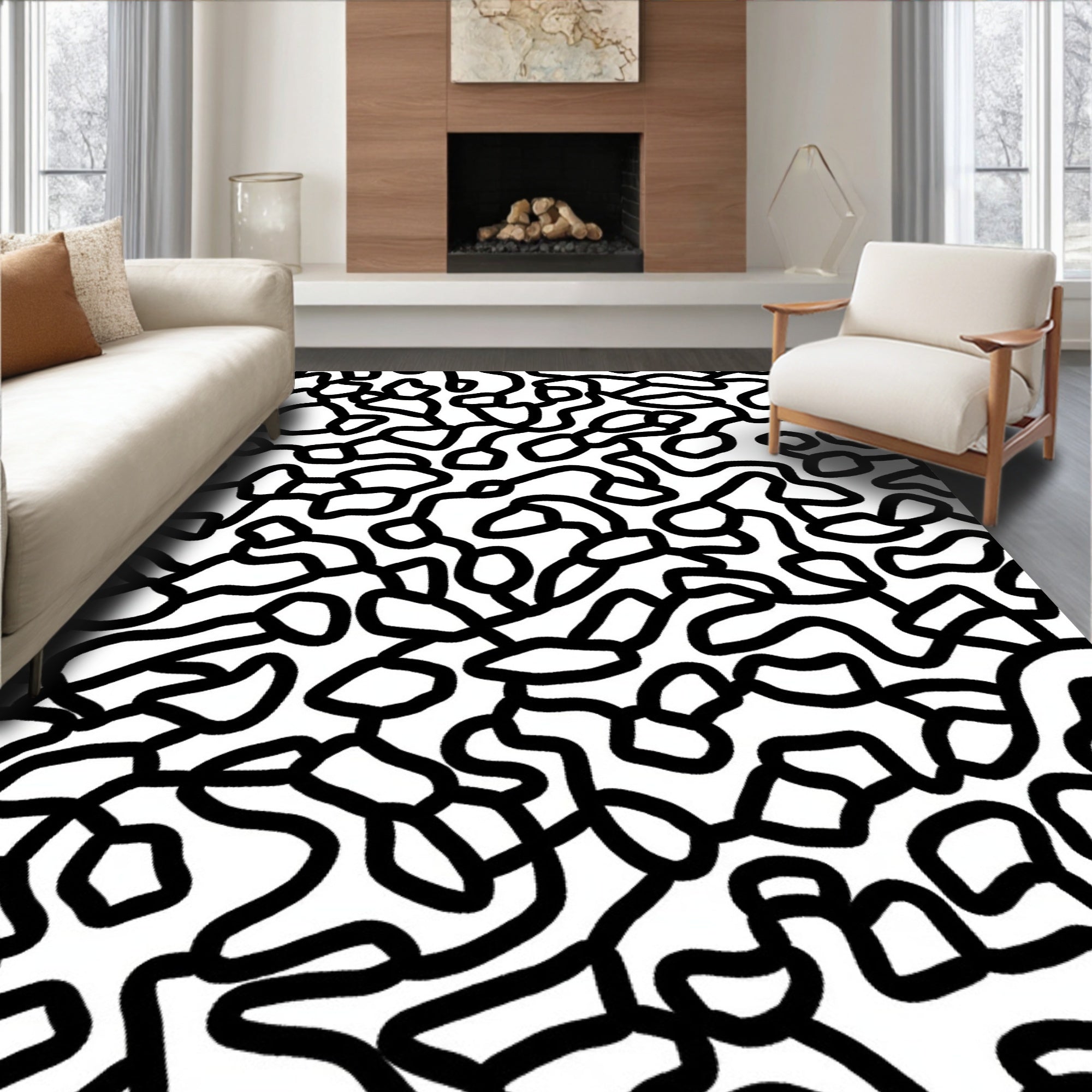 Abstract Wavy Organic Line Art Rug