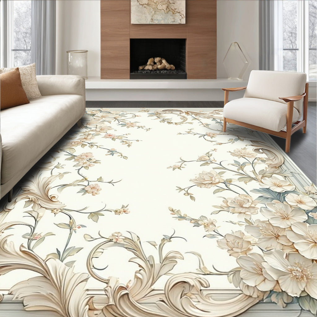 Elegant Floral Swirl Border Design Rug