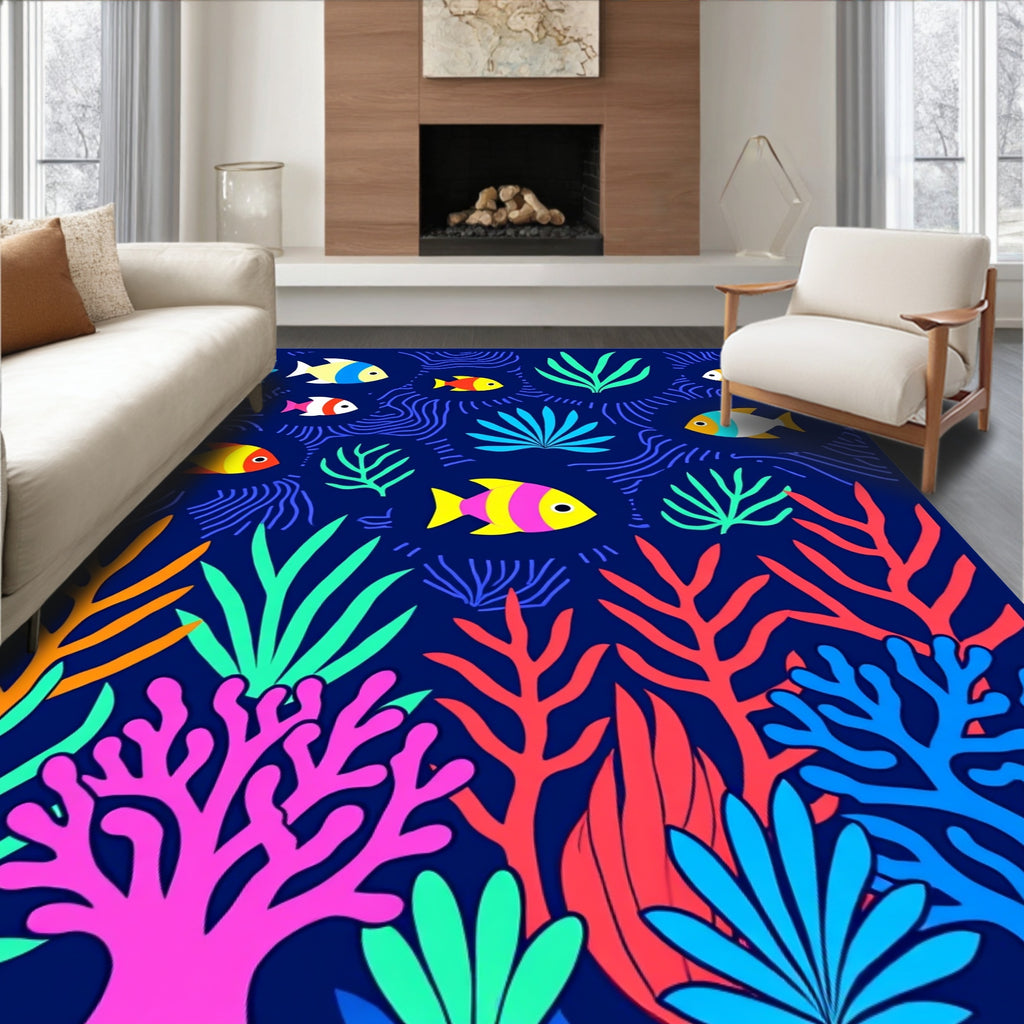 Colorful Coral Reef Fish Design Rug