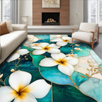 White Gold Floral Watercolor Rug