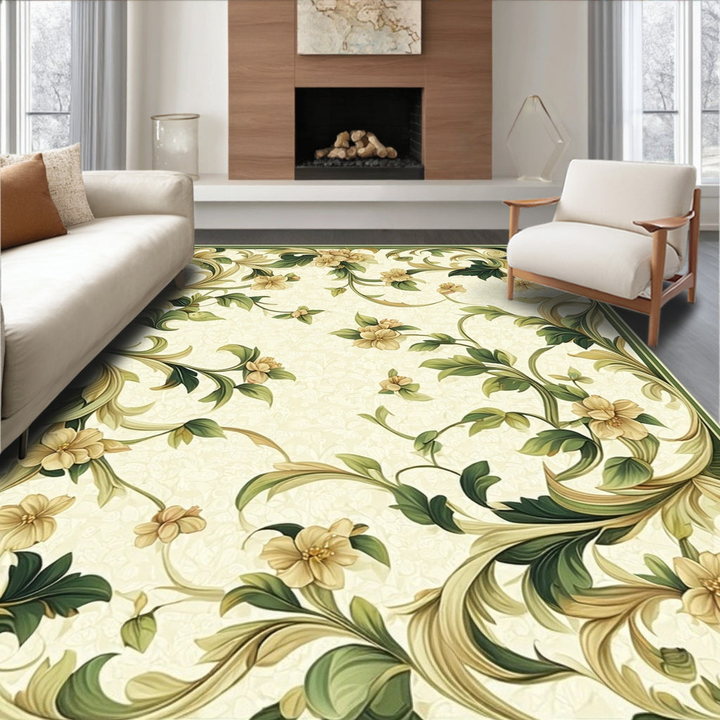 Vintage Floral Vines Botanical Design Rug