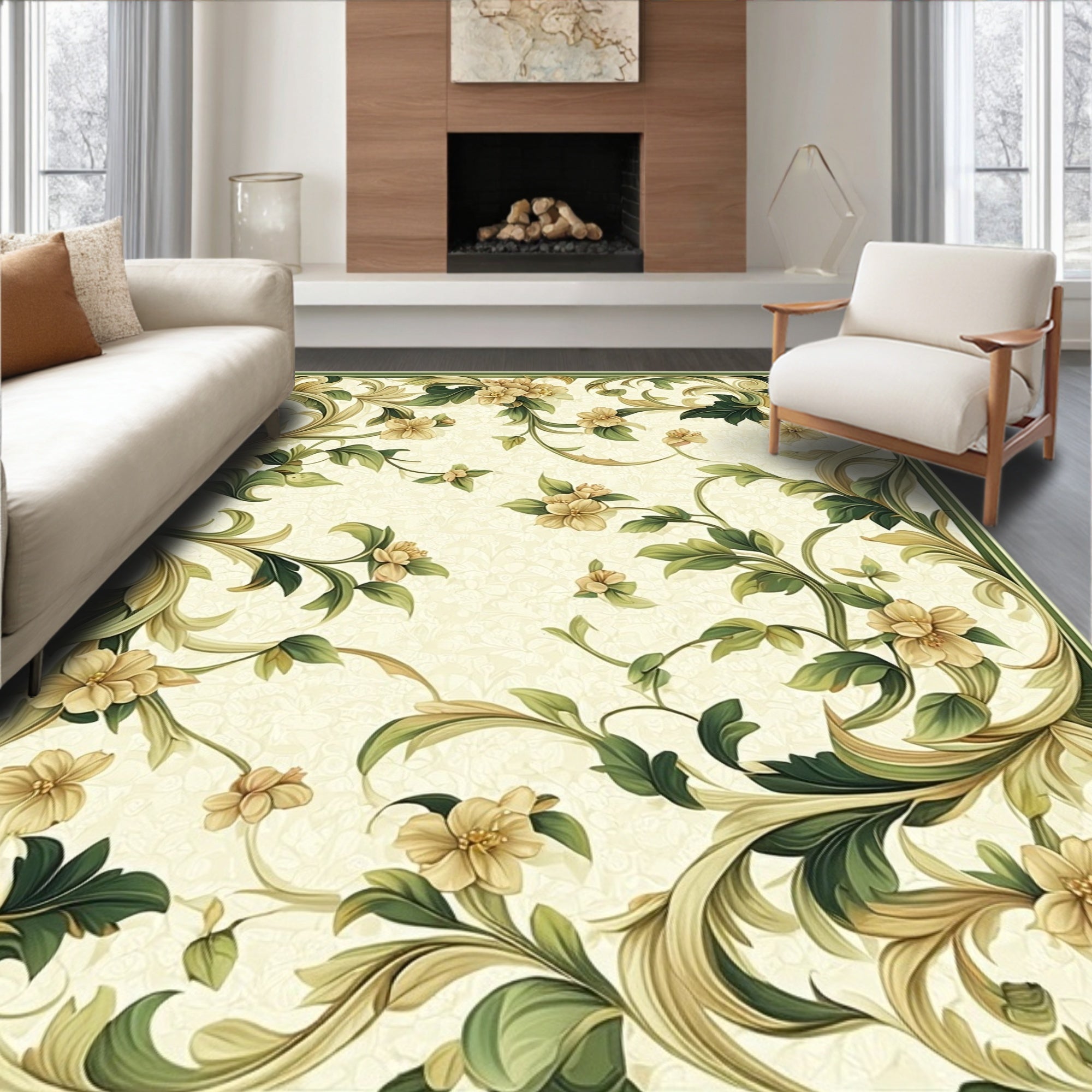 Vintage Floral Vines Botanical Design Rug