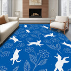 Whimsical White Cats Floral Pattern Rug