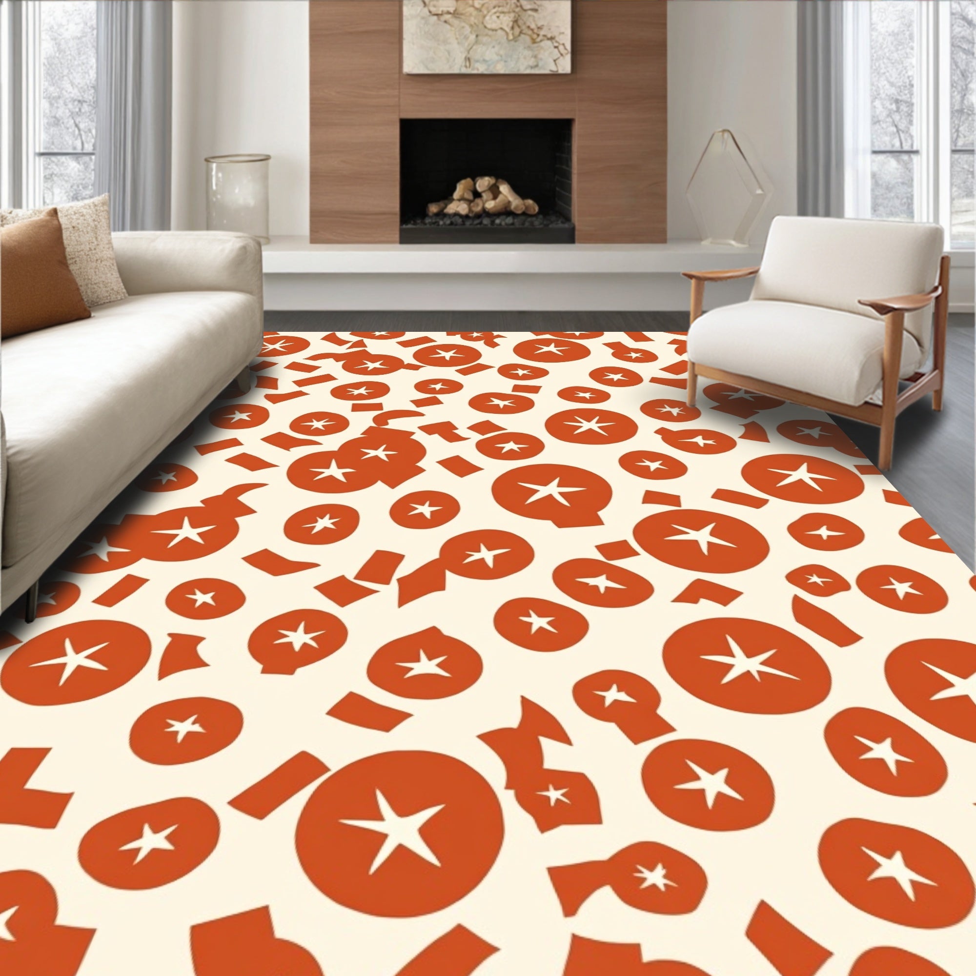 Red Starburst Scattered Abstract Pattern Rug