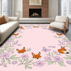 Whimsical Fox Fluttering Butterfly Floral Design Rug