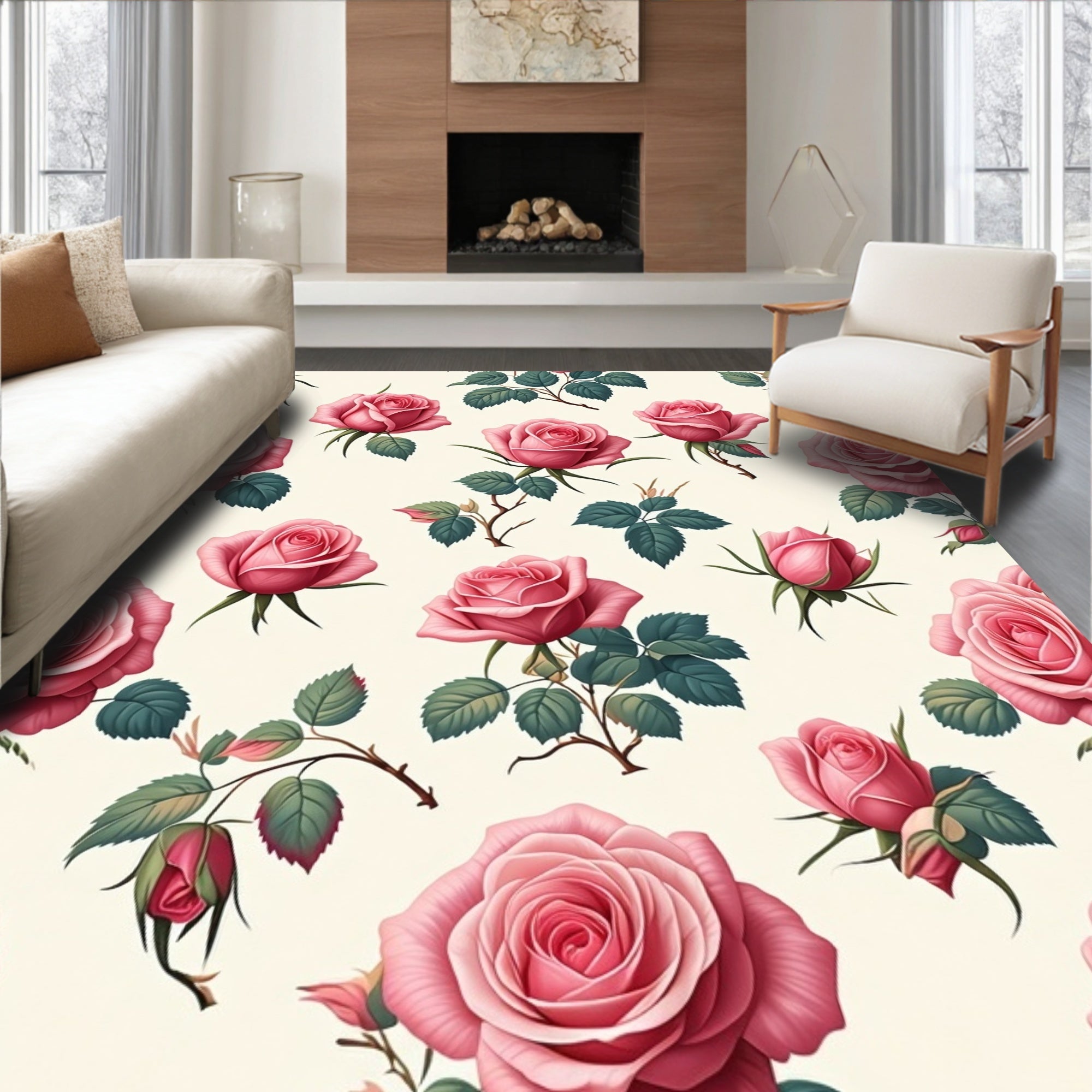 Pink Rose Floral Pattern Design Rug