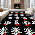 Black White Red Berry Palm fronds Rug