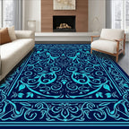 Intricate Teal Floral Scroll Pattern Rug
