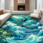 Majestic Peacock Waterscape Scenic Design Rug