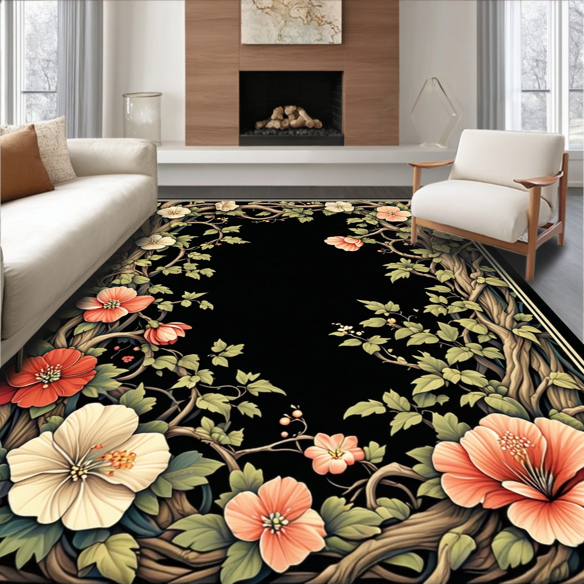 Arboreal Floral Swirl Pattern Rug