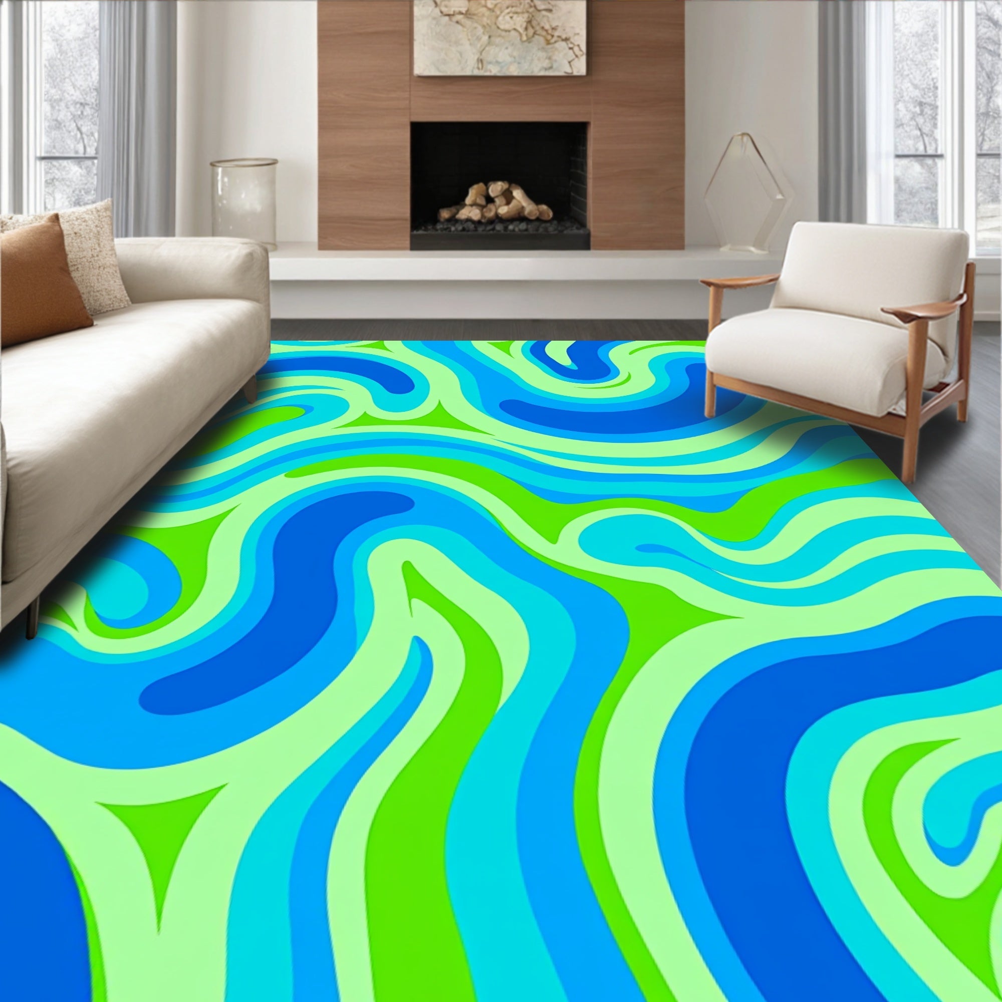 Groovy Swirl Abstract Blue Green Design Rug