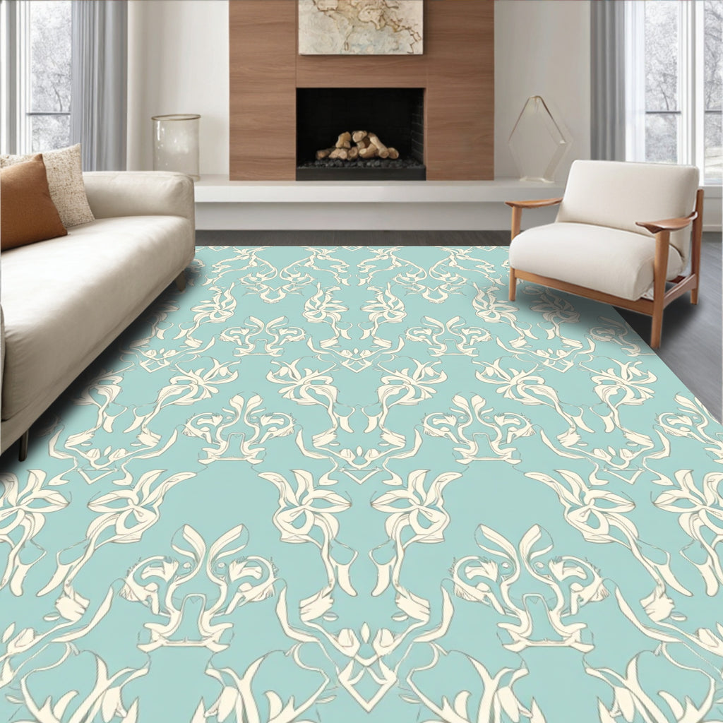 Ethereal Floral Scroll Patterned Rug