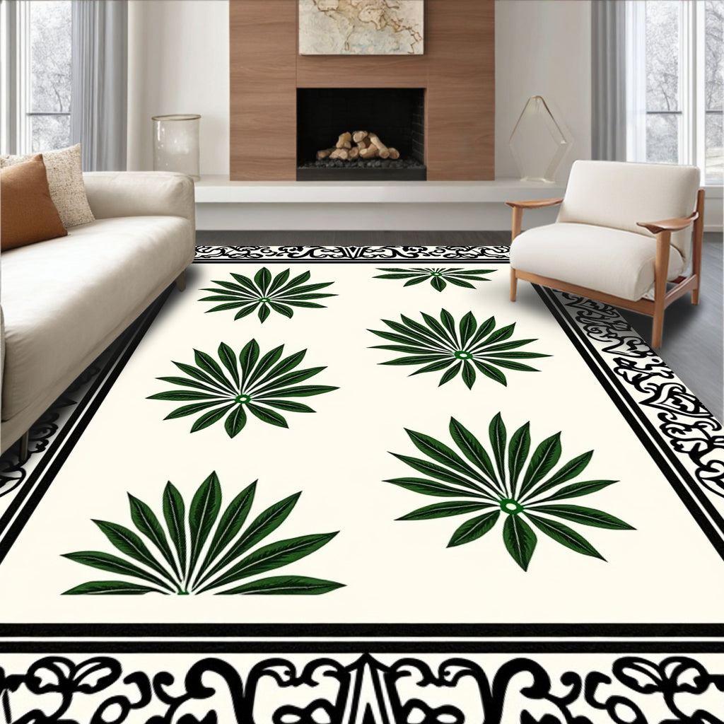 Green Leaf Scatter Pattern Design Rug