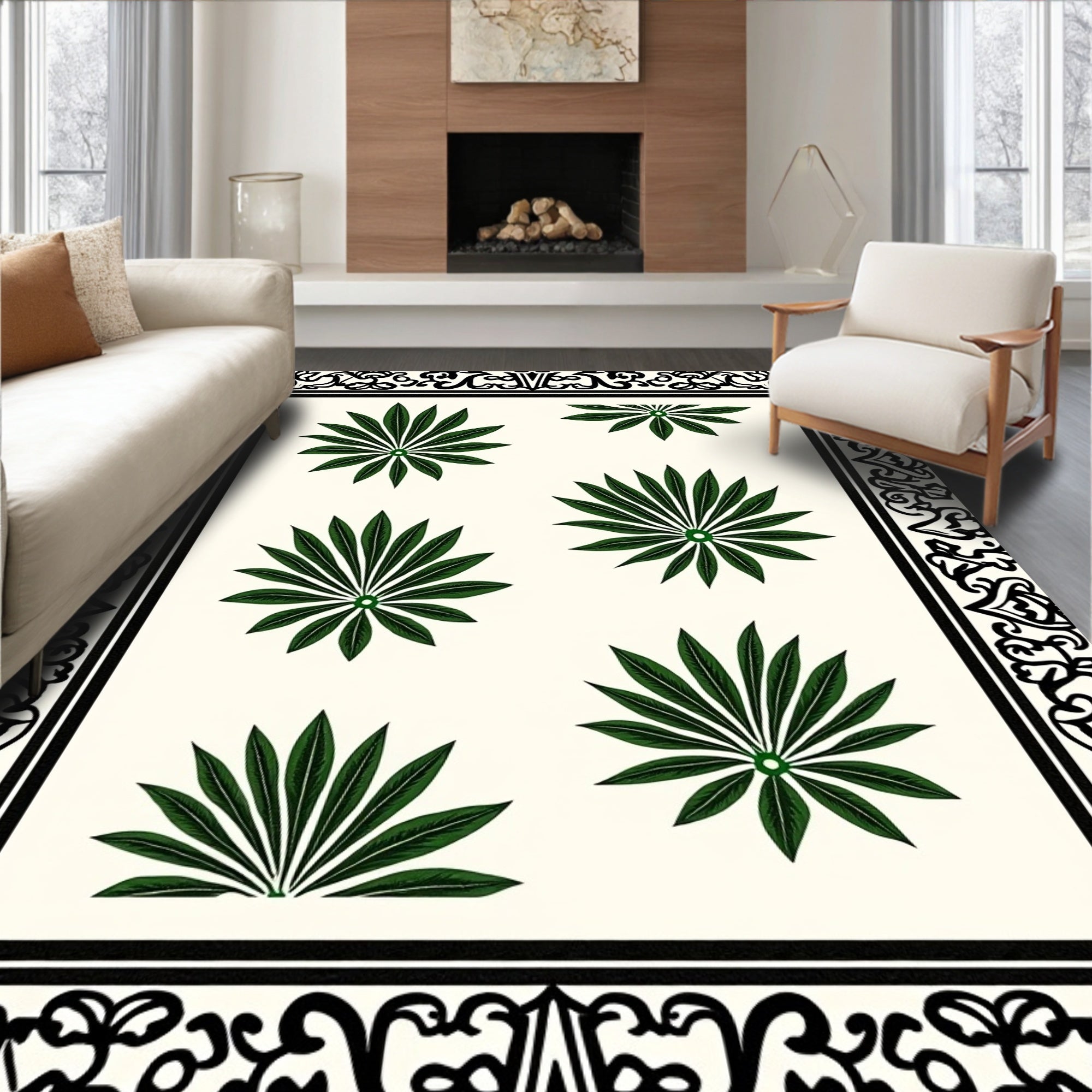 Green Leaf Scatter Pattern Design Rug