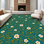 Teal Floral Botanical Vines Pattern Rug