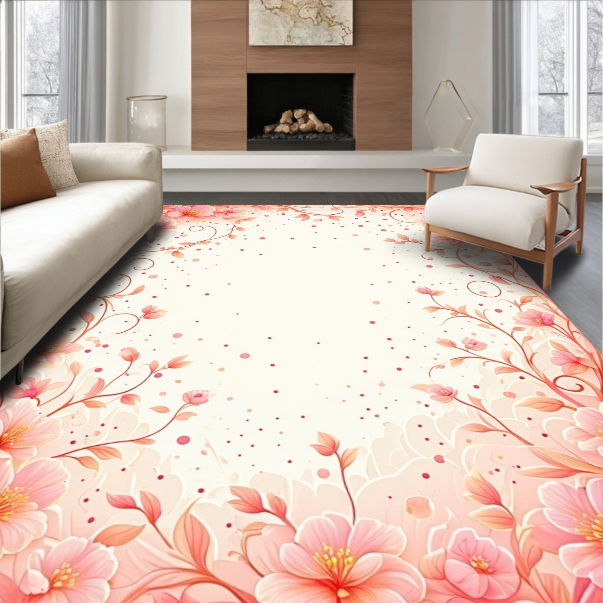 Soft Pink Blossom Floral Design Rug