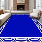 Vibrant Blue White Curving Border Rug