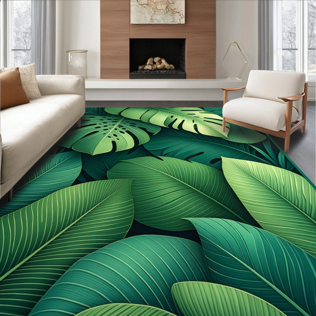Lush Tropical Leaf Pattern Design Rug