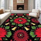 Red Green Floral Bells Mandala Rug