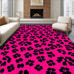 Vibrant Pink Black Floral Abstract Design Rug