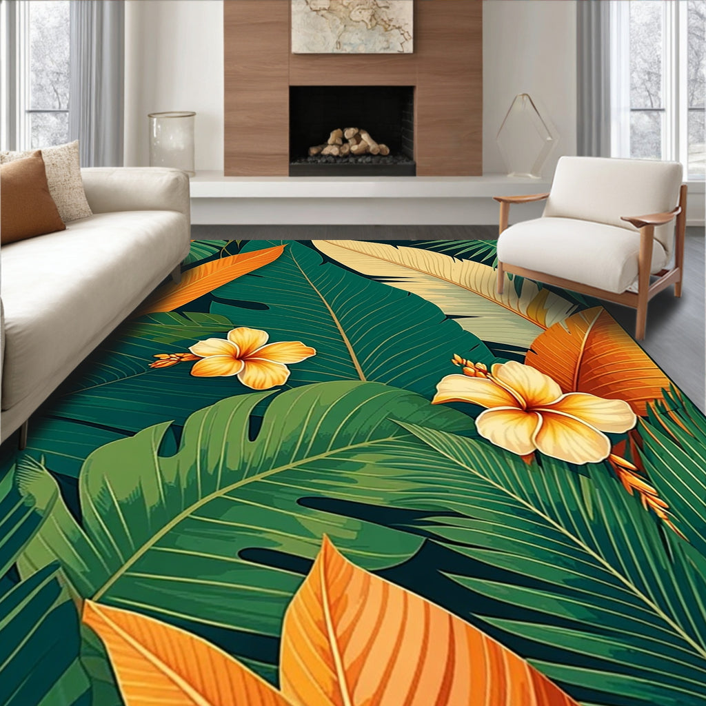 Tropical Floral Leaf Pattern Design Rug