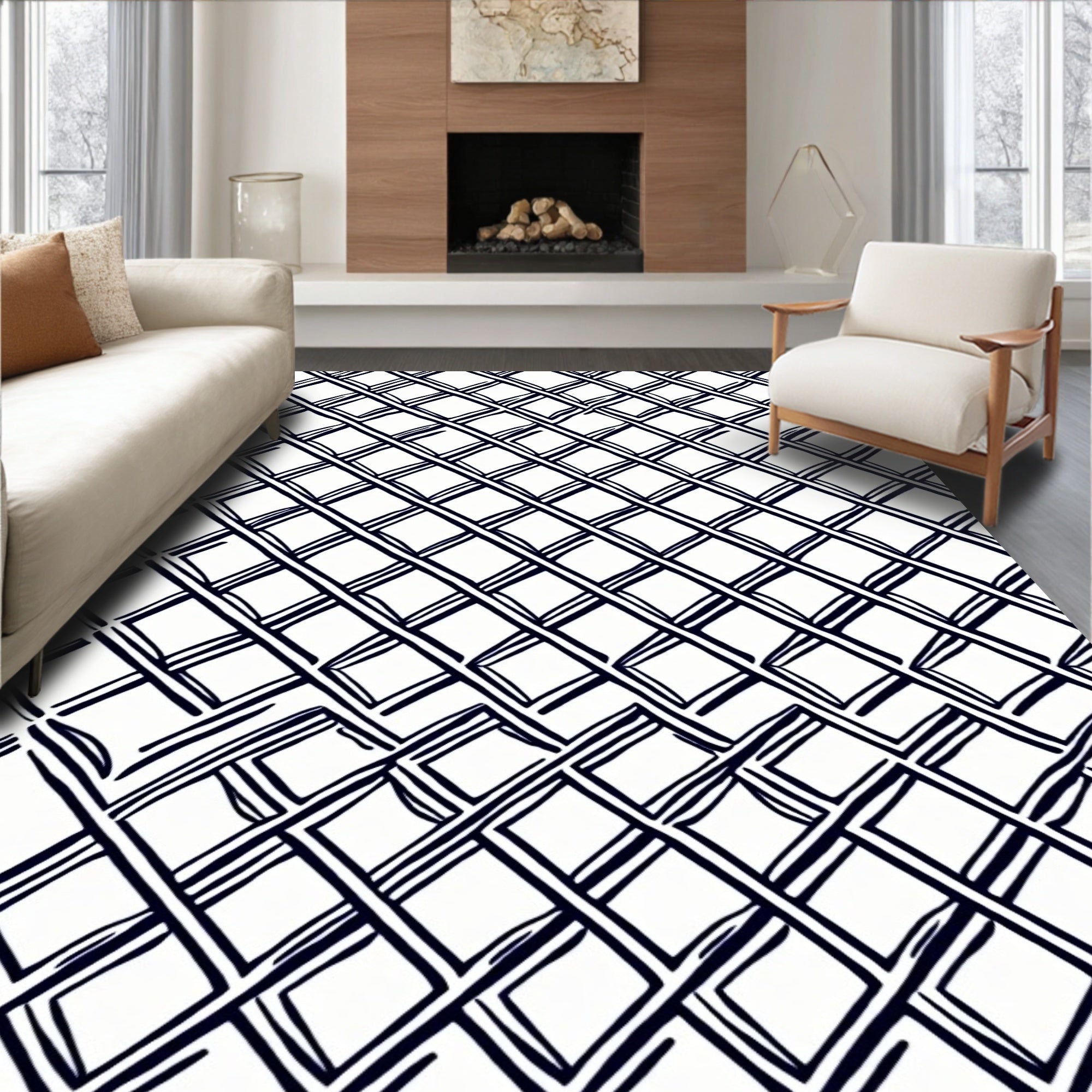 Hand Drawn Diamond Pattern Rug