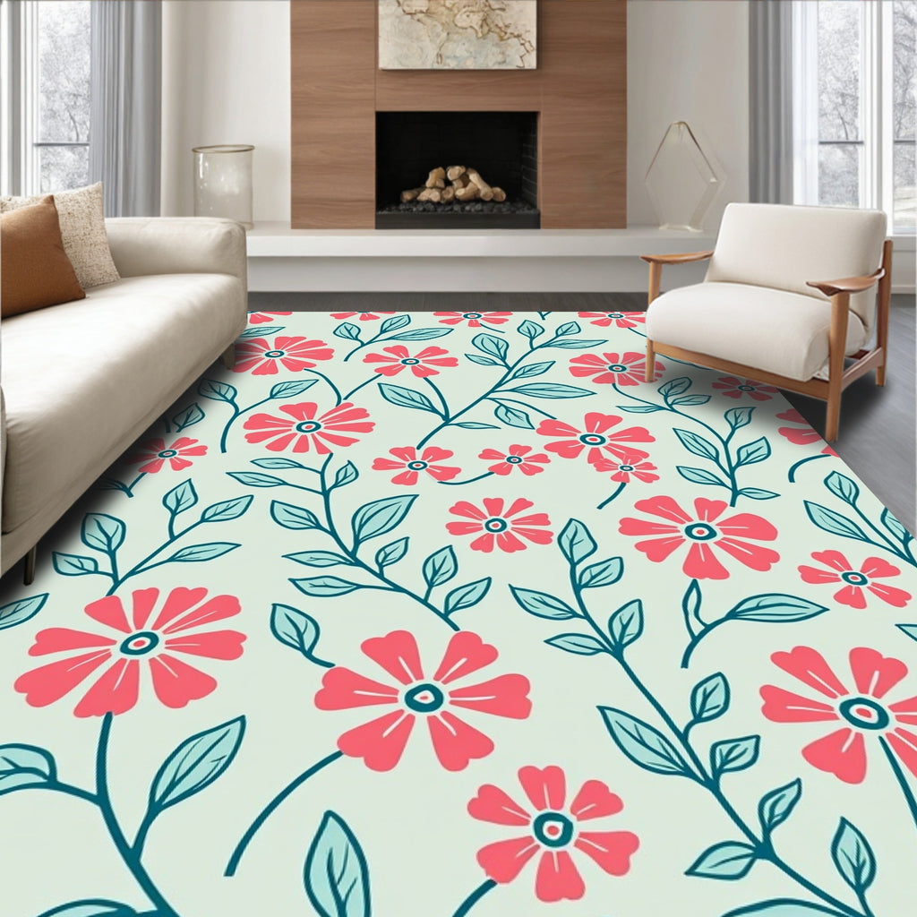 Coral Floral Vine Pattern Rug