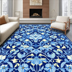 Splendid Blue Floral Meadow Pattern Rug