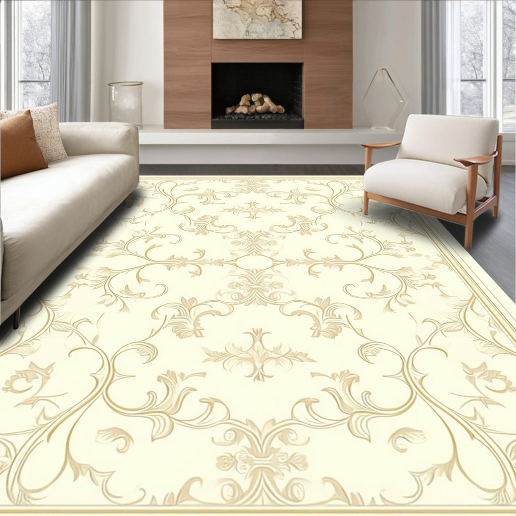 Cream Classic Floral Swirl Pattern Rug