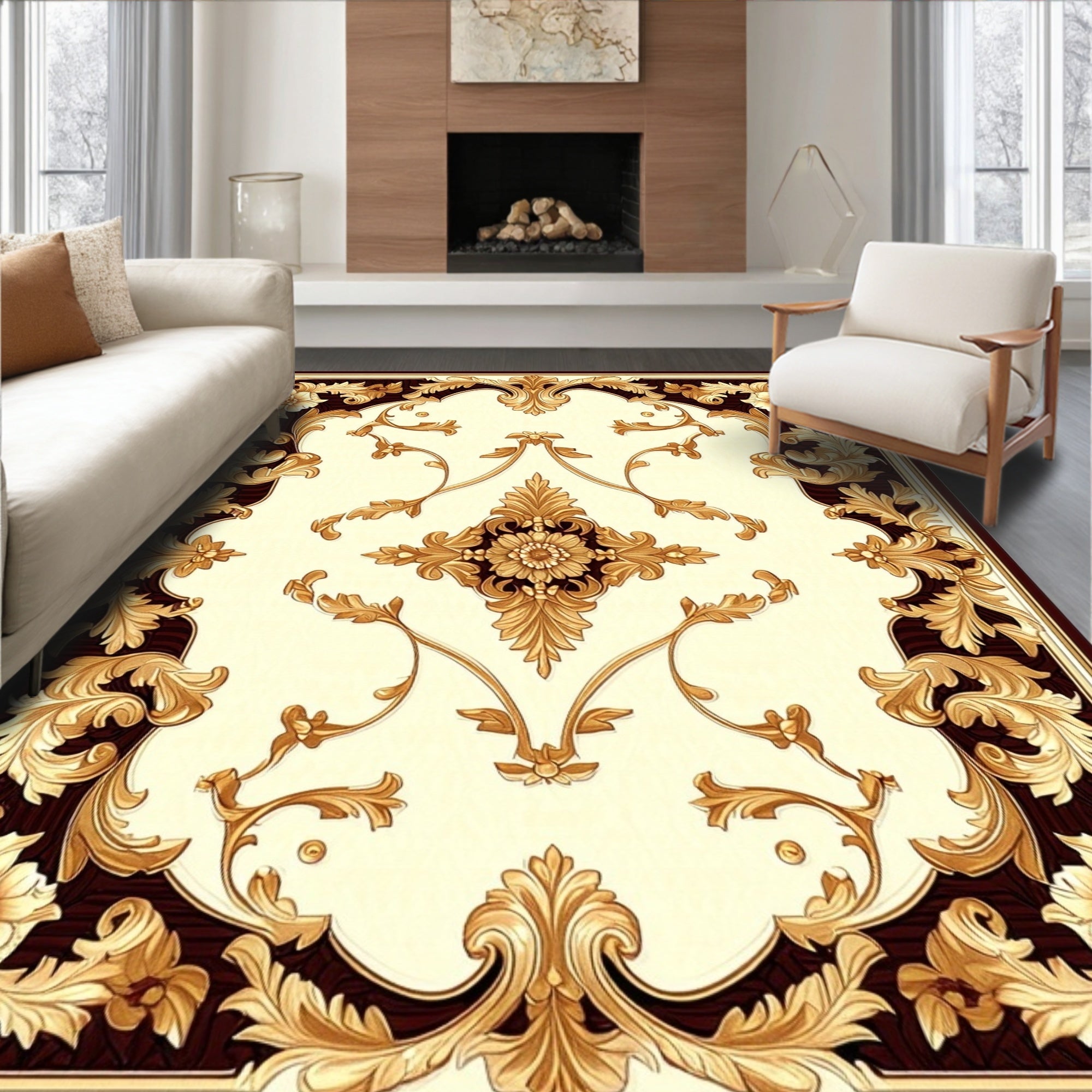 Antique Floral Scrollwork Golden Rug