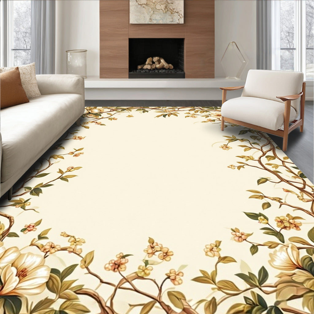 Cream Floral Vine Pattern Rug