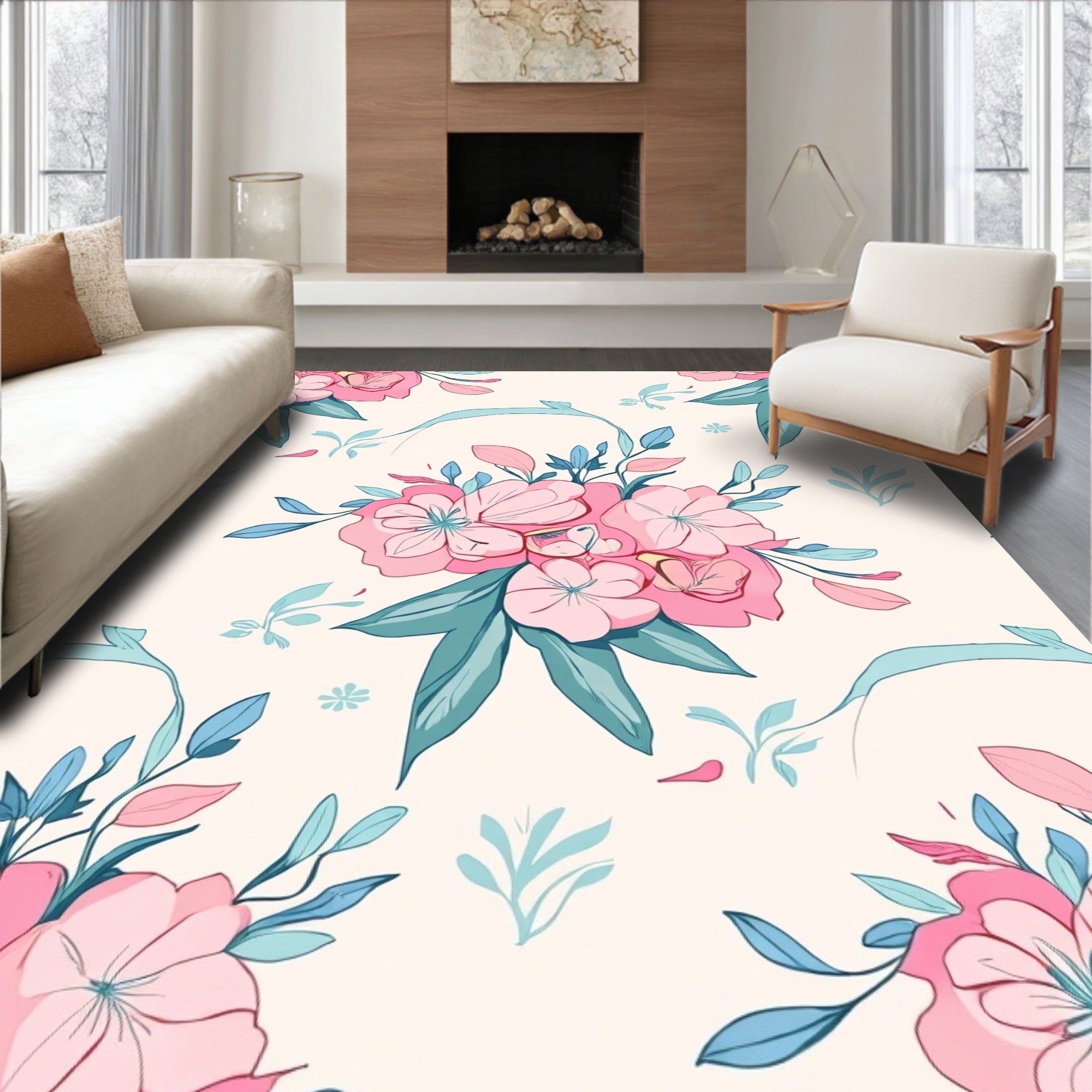 Soft Floral Garden Pattern Rug