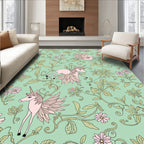 Pink Unicorn Floral Vine Pattern Rug